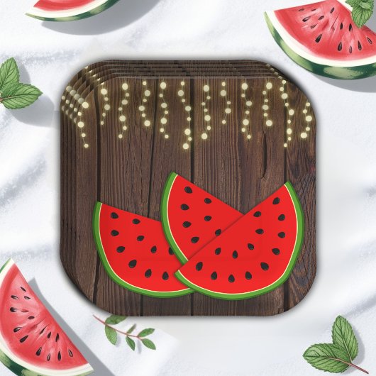 Modern Rustic Watermelon Slices Baby shower Papieren Bordje