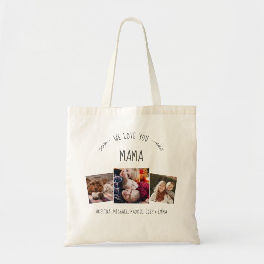 Modern Rustic we houden van je MAMA Foto Collage Tote Bag (Voorkant)