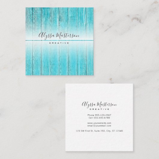 Modern Rustic Weathered Turquoise Barnwood Vierkante Visitekaartje (Voorkant / Achterkant)
