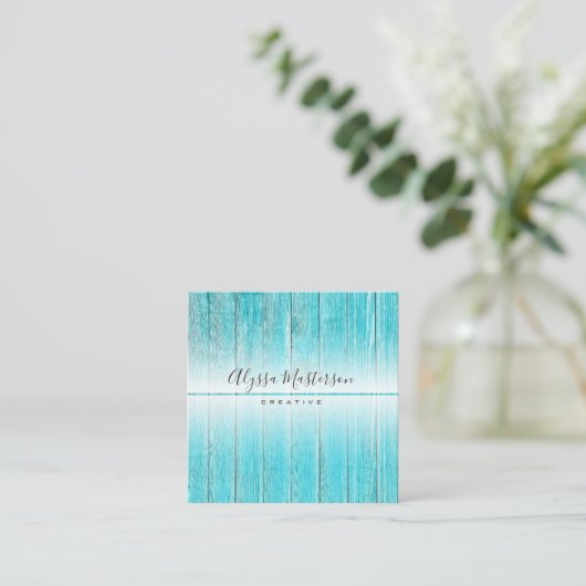 Modern Rustic Weathered Turquoise Barnwood Vierkante Visitekaartje (Staand voorkant)