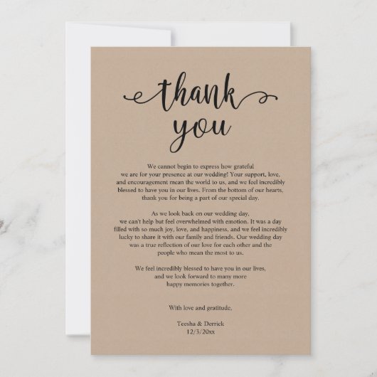 Modern Rustic Wedding Dank je, Brown Kraft Kaart (Voorkant)