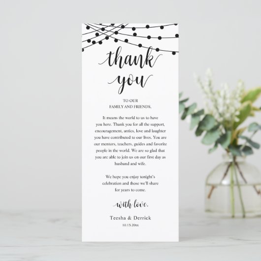 Modern Rustic Wedding Dinner Thank You Card Programmakaart (Staand voorkant)