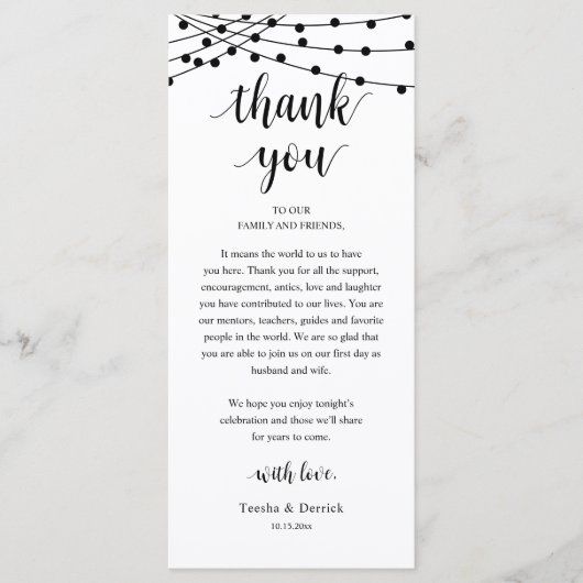 Modern Rustic Wedding Dinner Thank You Card Programmakaart (Voorkant)