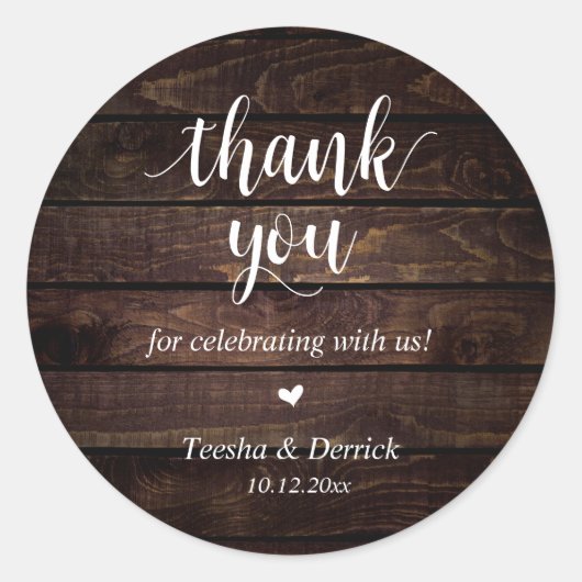 Modern Rustic Wedding Dinner Thank You Gifts  Ronde Sticker (Voorkant)