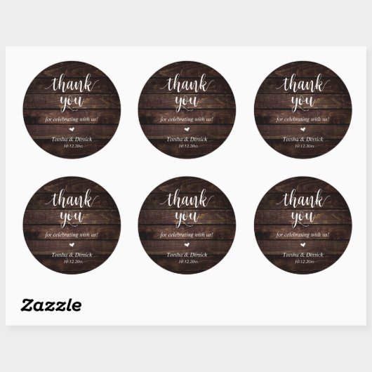 Modern Rustic Wedding Dinner Thank You Gifts  Ronde Sticker (Vel)