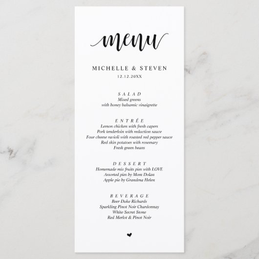 Modern Rustic Wedding Elopement Menu (Voorkant)