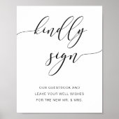 Modern Rustic Wedding Guestbook Kindly Sign Script Poster (Voorkant)