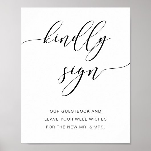 Modern Rustic Wedding Guestbook Kindly Sign Script Poster (Voorkant)