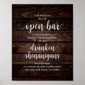 Modern Rustic Wedding Open Bar Drunken Shenanigans Poster (Voorkant)