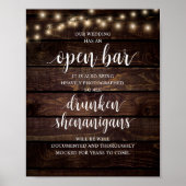 Modern Rustic Wedding Open Bar Drunken Shenanigans Poster (Voorkant)
