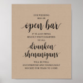 Modern Rustic Wedding Open Bar Drunken Shenanigans Poster (Voorkant)