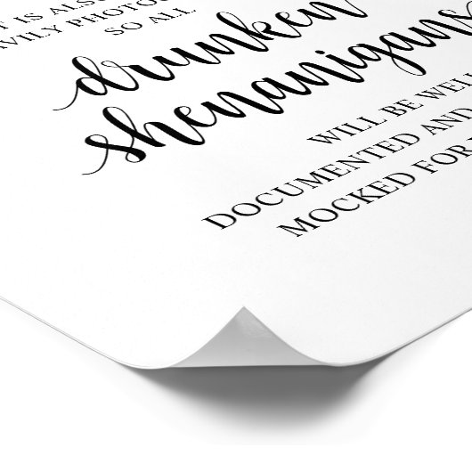 Modern Rustic Wedding Open Bar Drunken Shenanigans Poster (Hoek)