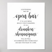 Modern Rustic Wedding Open Bar Drunken Shenanigans Poster (Voorkant)
