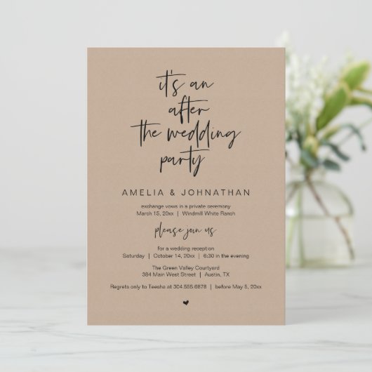 Modern Rustic Wedding Reception Brown Kraft Kaart (Staand voorkant)