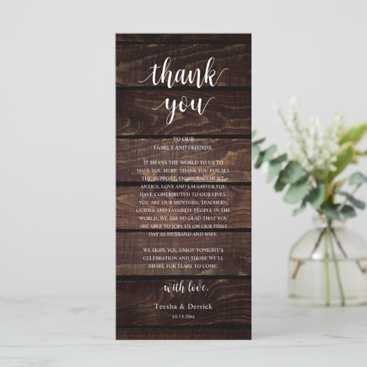 Modern Rustic Wedding Reception Thank You Card Programmakaart (Staand voorkant)