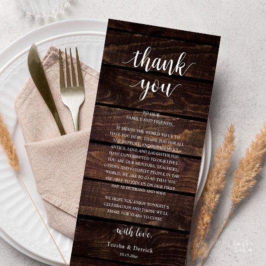 Modern Rustic Wedding Reception Thank You Card Programmakaart