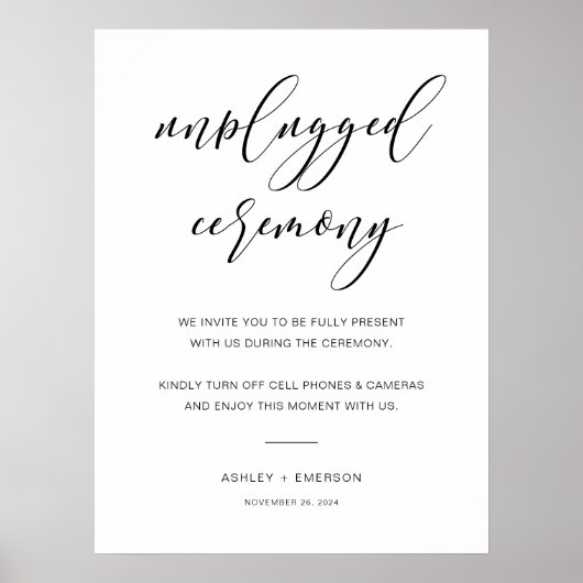 Modern Rustic Wedding Unplugged Ceremony Sign Poster (Voorkant)