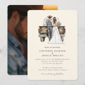 Modern Rustic Western Photo Wedding Invitation  Kaart (Voorkant / Achterkant)