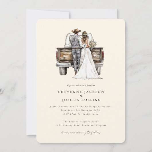 Modern Rustic Western Photo Wedding Invitation  Kaart (Voorkant)