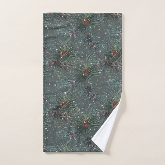 Modern Rustic Winter Pine Pattern Bad Handdoek (Handdoek)