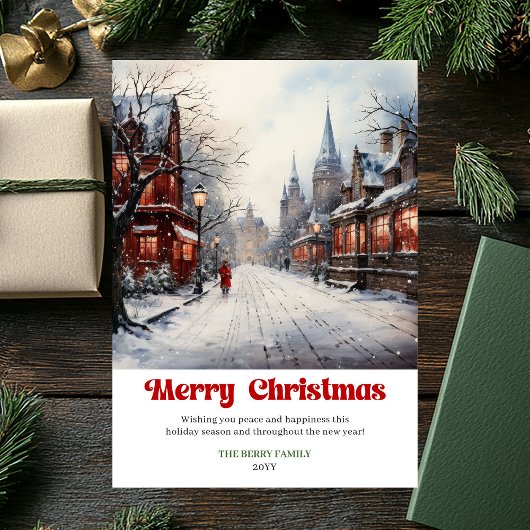 Modern rustic winter scene playful festive cards feestdagenkaart