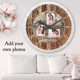 Modern Rustic Wood 3 Foto's Ronde Klok