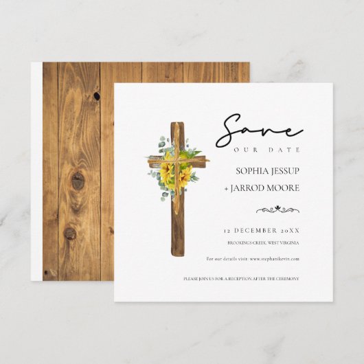 Modern Rustic Wood Cross Botanical Wedding Save The Date (Voorkant / Achterkant)