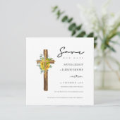 Modern Rustic Wood Cross Botanical Wedding Save The Date (Staand voorkant)