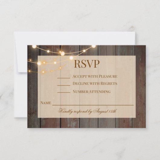 Modern Rustic Wood Floral Lights RSVP Card (Voorkant)