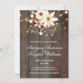 Modern Rustic Wood Floral Lights Wedding Kaart (Voorkant)