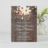 Modern Rustic Wood Floral Lights Wedding Kaart (Staand voorkant)
