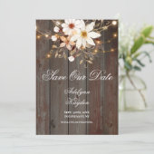 Modern Rustic Wood Floral Lights Wedding Save The Date (Staand voorkant)