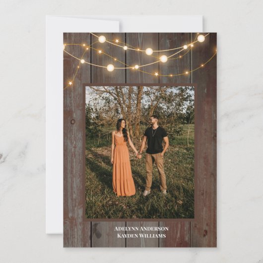Modern Rustic Wood Floral Lights Wedding Save The Date (Achterkant)