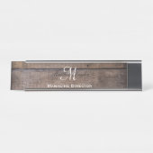 Modern Rustic Wood Monogram Name Script Bureau Naambordje (Voorkant)