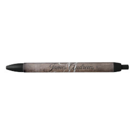 Modern Rustic Wood Monogrammed Zwarte Inkt Pen