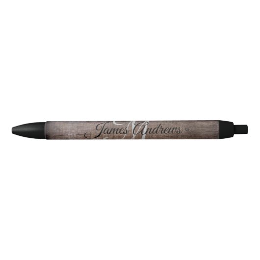 Modern Rustic Wood Monogrammed Zwarte Inkt Pen (Voorkant)