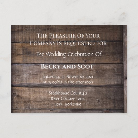 Modern Rustic Wood Wedding Briefkaart (Voorkant)