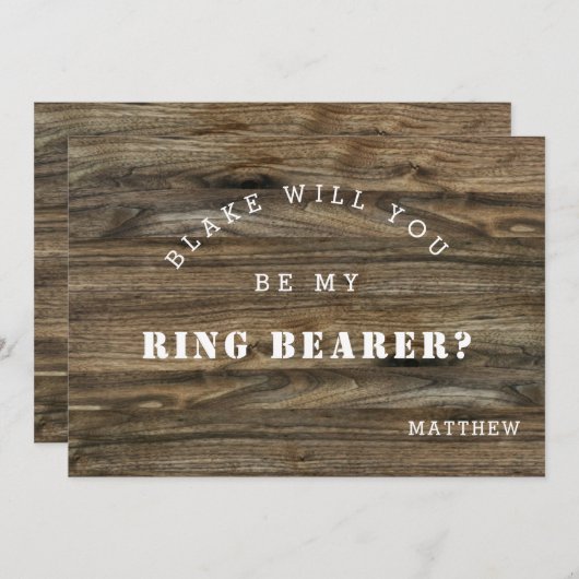 Modern Rustic Wood zal je zijn mijn Ring Bearer Ca Notitiekaartje (Voorkant / Achterkant)