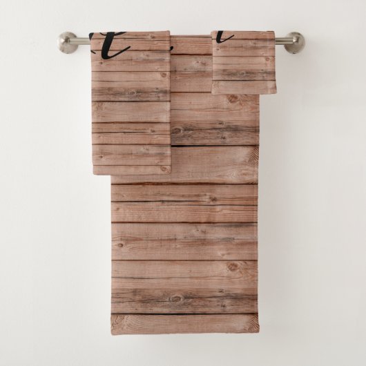 Modern Rustic Wooden Pattern Monogram Bad Handdoek (Insitu)