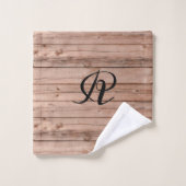 Modern Rustic Wooden Pattern Monogram Bad Handdoek (Wasdoekje)