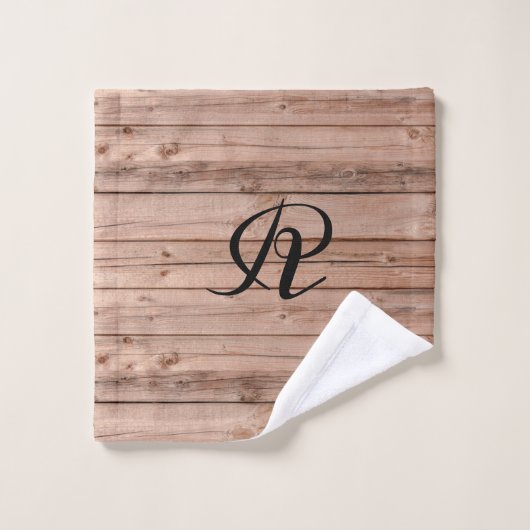Modern Rustic Wooden Pattern Monogram Bad Handdoek (Wasdoekje)