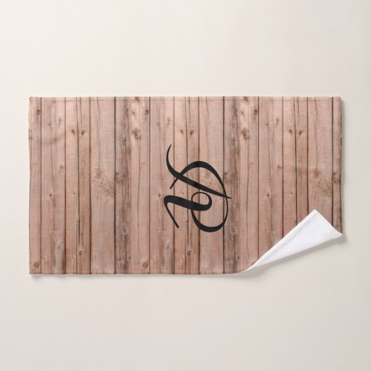 Modern Rustic Wooden Pattern Monogram Bad Handdoek (Handdoek)
