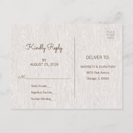 Modern Rustic Woodgrain RSVP Briefkaart (Achterkant)