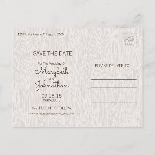 Modern Rustic Woodgrain sparen het Briefkaart van  (Achterkant)