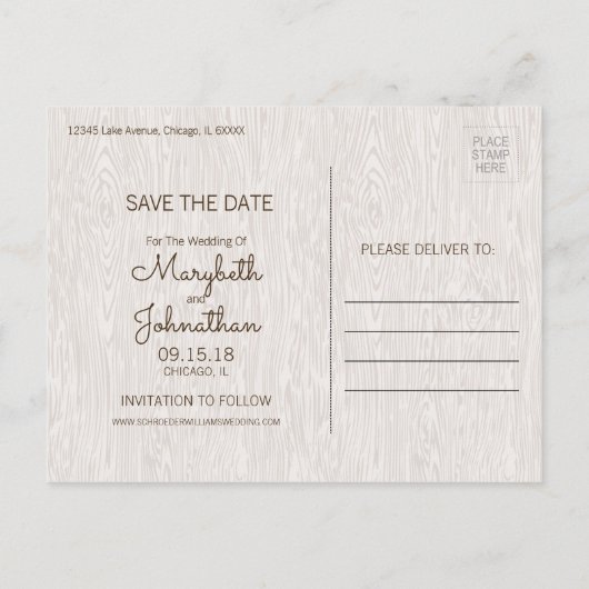 Modern Rustic Woodgrain sparen het Briefkaart van  (Achterkant)