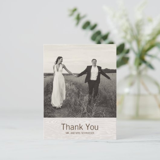 Modern Rustic Woodgrain Wedding Bedankt Briefkaart (Staand voorkant)