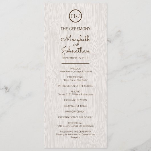 Modern Rustic Woodgrain Wedding Ceremony Programme Programmakaart (Voorkant)