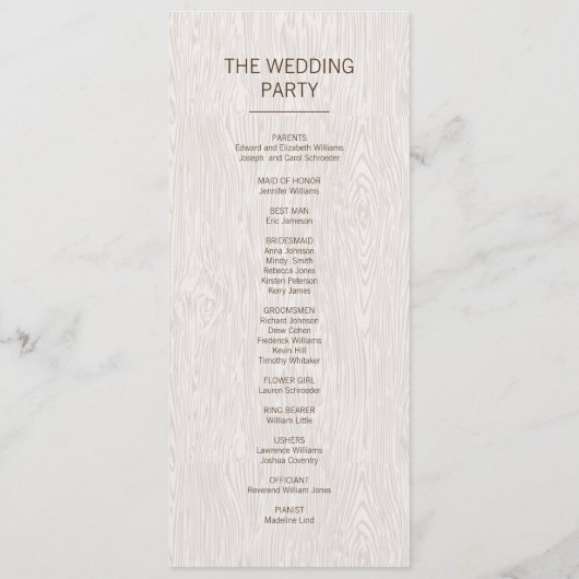 Modern Rustic Woodgrain Wedding Ceremony Programme Programmakaart (Achterkant)