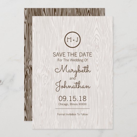 Modern Rustic Woodgrain Wedding Save the Date Kaar (Voorkant / Achterkant)