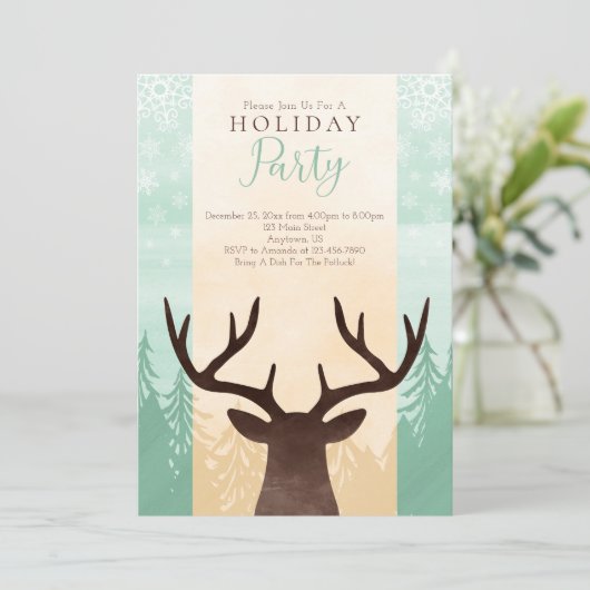 Modern Rustic Woodland Deer Kerstmis Kaart (Staand voorkant)